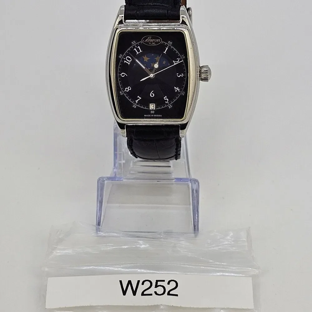 Buran Moonphase‎ Mechanical Watch 34MM Black Dial Leather Bands Limited Edition